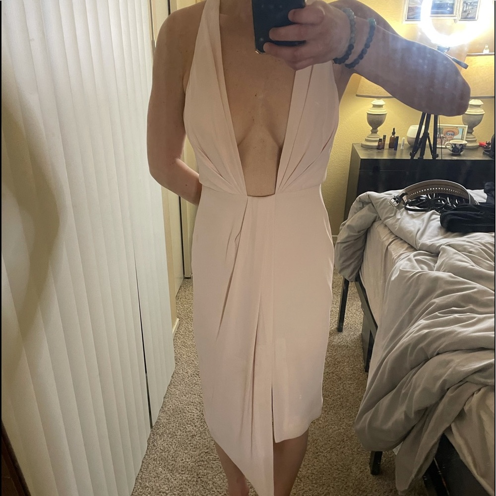 NICHOLAS Deep V Gathered Cocktail Dress